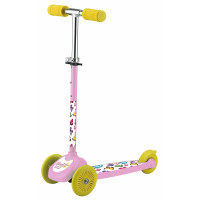 3 Wheel kids scooter 12" with adjustable T-BAR "BUTTERFLIES", pink/yellow