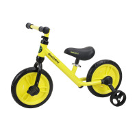 2in1 balance bike 11" with training wheels and adjustable seat height, yellow/black